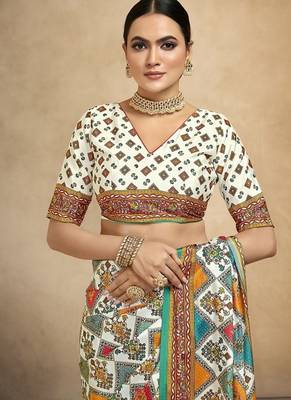 multicolor digital foil  printed saree with blouse 3