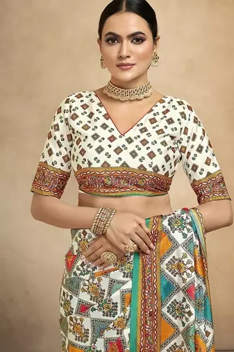 multicolor digital foil  printed saree with blouse