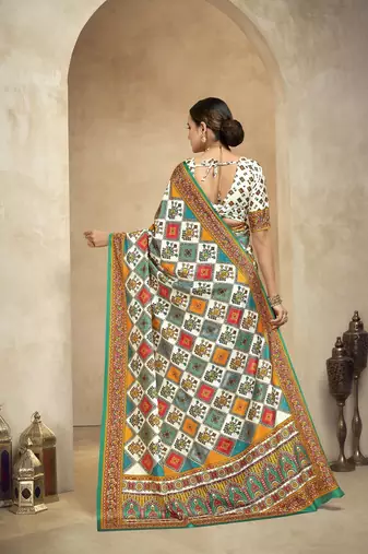 multicolor digital foil  printed saree with blouse