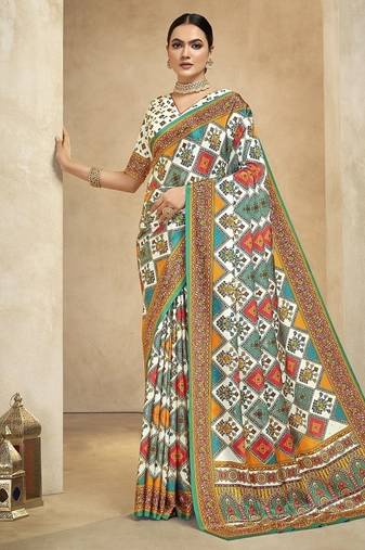 multicolor digital foil premium printed saree with blouse
