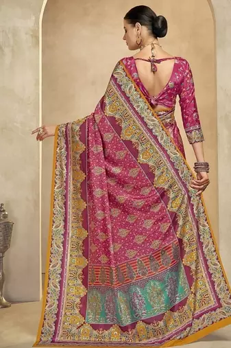 Pink digital foil  printed saree with blouse