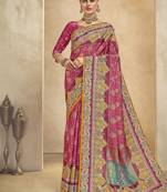 Pink digital foil  printed saree with blouse