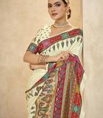 Cream digital foil  printed saree with blouse