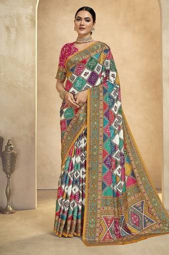 multicolor digital foil premium printed saree with blouse