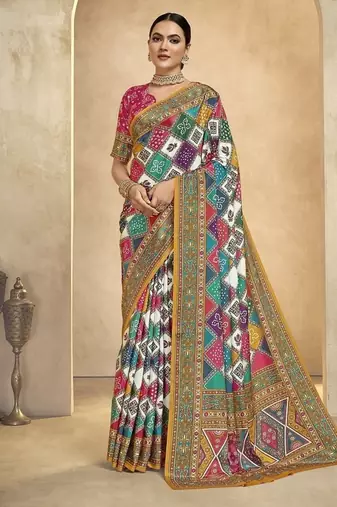 multicolor digital foil premium printed saree with blouse