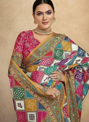 multicolor digital foil  printed saree with blouse 2