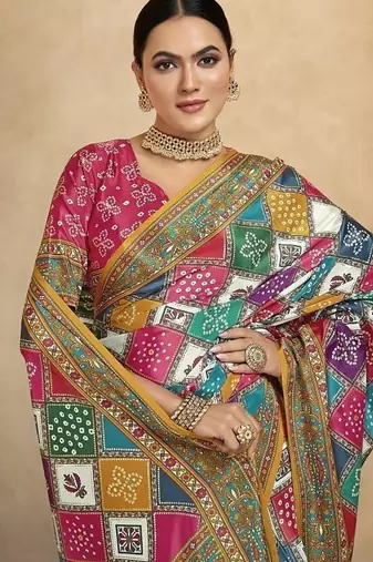 multicolor digital foil  printed saree with blouse