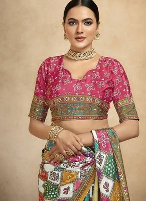 multicolor digital foil  printed saree with blouse 3