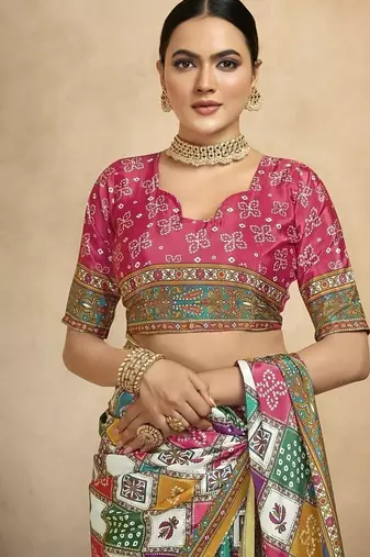multicolor digital foil  printed saree with blouse