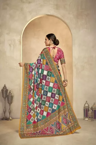 multicolor digital foil  printed saree with blouse