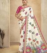 Cream digital foil  printed saree with blouse