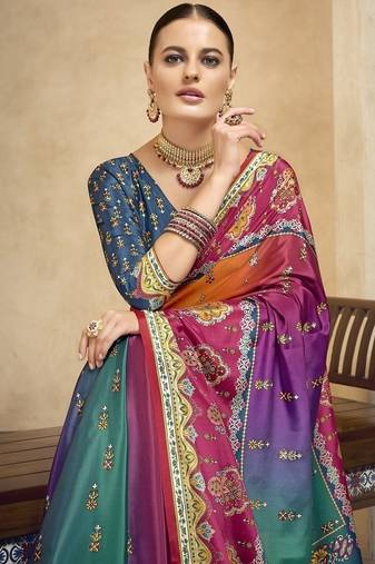 multicolor digital foil premium printed saree with blouse