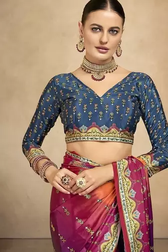 multicolor digital foil  printed saree with blouse