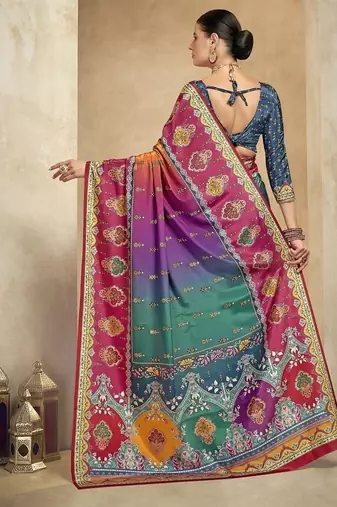 multicolor digital foil  printed saree with blouse