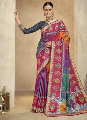 multicolor digital foil  printed saree with blouse 4