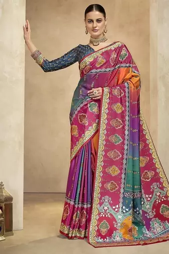 multicolor digital foil  printed saree with blouse