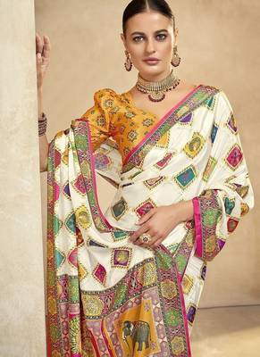multicolor digital foil  printed saree with blouse 2