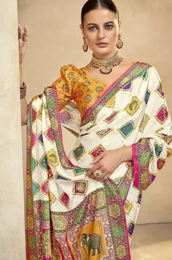 multicolor digital foil  printed saree with blouse