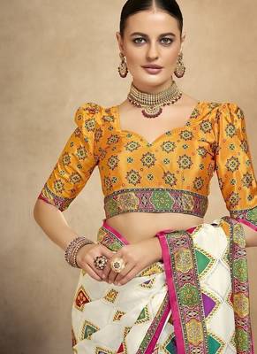 multicolor digital foil  printed saree with blouse 3