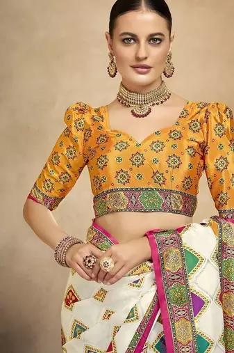 multicolor digital foil  printed saree with blouse