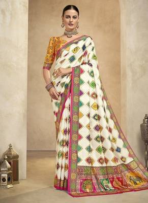 multicolor digital foil  printed saree with blouse 1