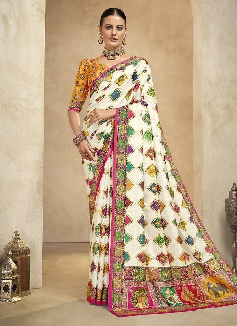 multicolor digital foil premium printed saree with blouse