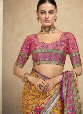 multicolor digital foil  printed saree with blouse 2