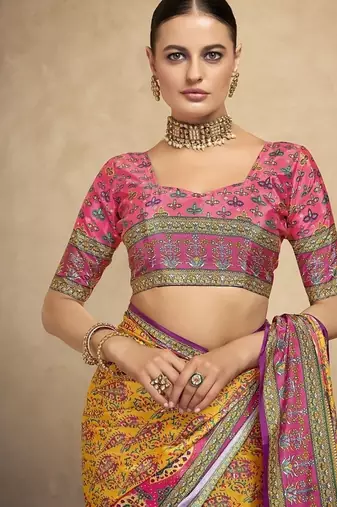 multicolor digital foil  printed saree with blouse
