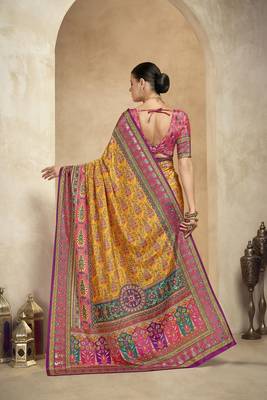 multicolor digital foil  printed saree with blouse 3