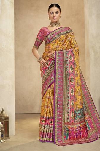 multicolor digital foil premium printed saree with blouse