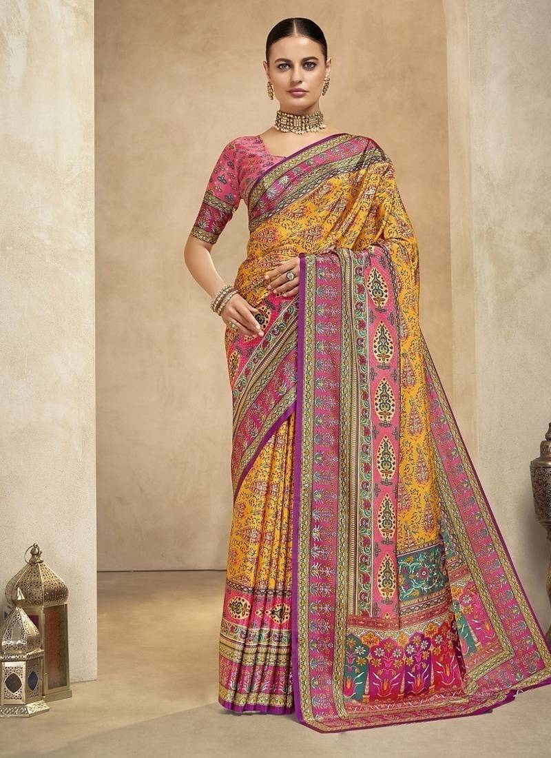 multicolor digital foil premium printed saree with blouse