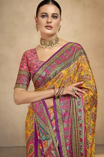 multicolor digital foil  printed saree with blouse