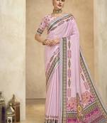 pink digital foil  printed saree with blouse