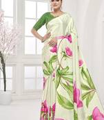 pistachio green  printed saree with blouse or saraowski border