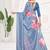 Blue premium printed saree with blouse or saraowski border