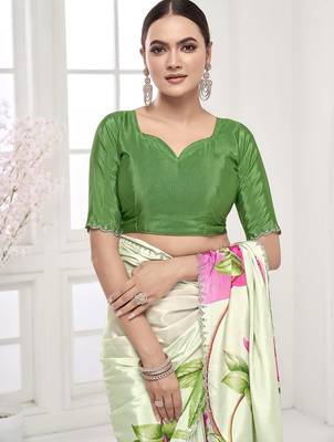 pistachio green  printed saree with blouse or saraowski border 3