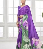 purple  printed saree with blouse or saraowski border