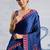 Blue modal satin ajrakh print saree