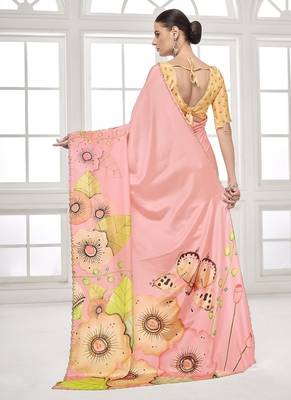 baby pink  printed saree with blouse or saraowski border 4