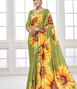 mehndi green  printed saree with blouse or saraowski border