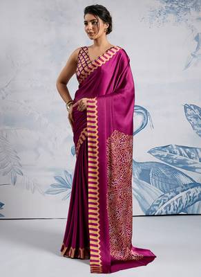 Magenta modal satin ajrakh print saree 2