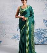 Green modal satin ajrakh print saree