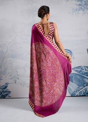 Magenta modal satin ajrakh print saree 3