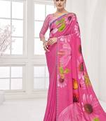pink  printed saree with blouse or saraowski border