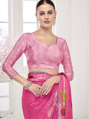 pink  printed saree with blouse or saraowski border 3