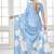 sky blue  premium printed saree with blouse or saraowski border