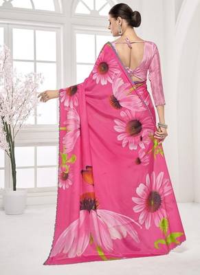 pink  printed saree with blouse or saraowski border 4