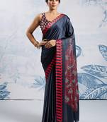 Black modal satin ajrakh print saree