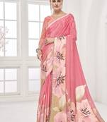 pink  printed saree with blouse or saraowski border