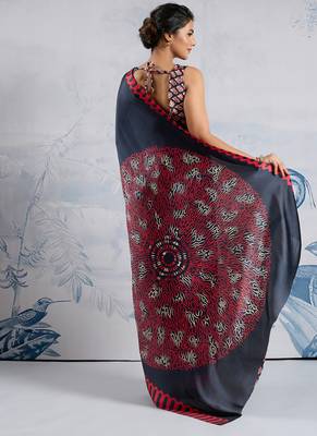 Black modal satin ajrakh print saree 2